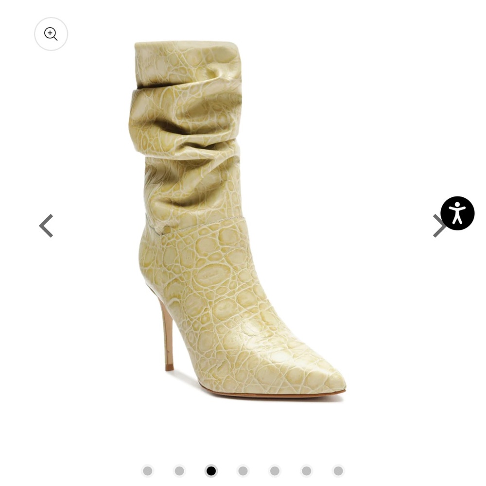 Schutz Ashlee Crocodile-Embossed Leather Bootie - 9 / Almond Buff